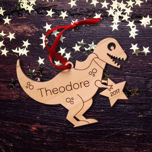 T-Rex Dinosaur Wood Christmas Ornament Personalized, Baby's First, Kids 2024 image 5