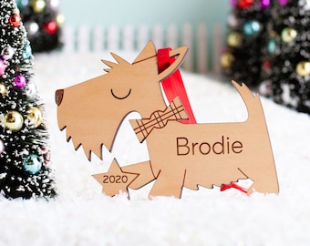 Scottish Terrier Dog Wood Christmas Ornament Personalized, Puppy First, Kids 2024