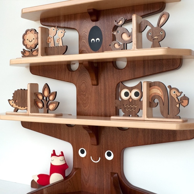 Wood Animal Nursery Bookends: Woodland Forest Friends, Wooden Heirloom Bookends for Baby or Kids, Mix / Match SET OF 2 image 6