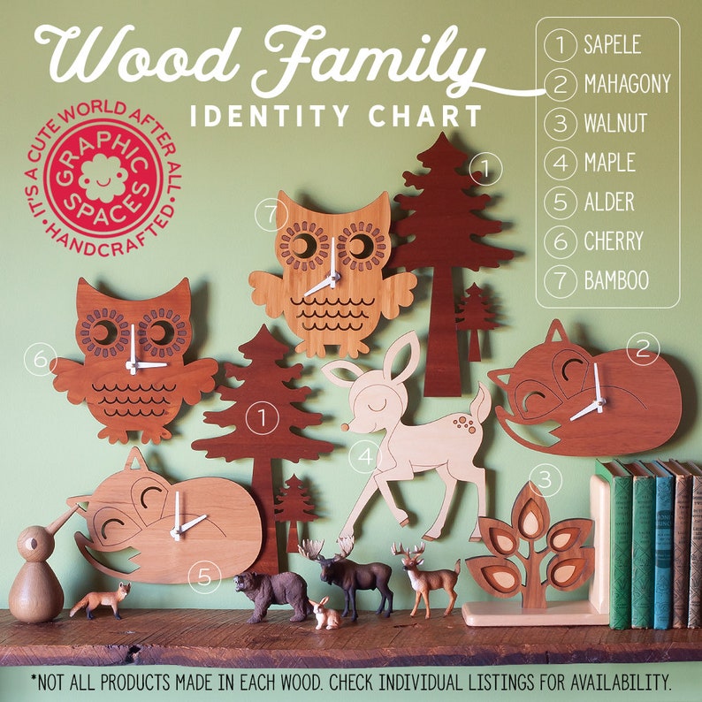 Happy Acorn Bamboo Nursery Wall Clock Baby Kids Etsy