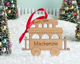 Train Car Wood Christmas Ornament Personalized, Baby's First, Kids 2024 - Caboose