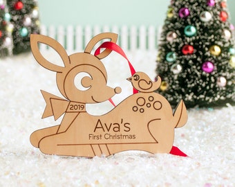 Deer Wood Christmas Ornament Personalized, Baby's First, Kids 2024