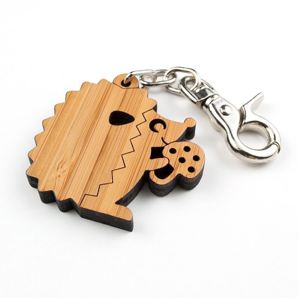 Wood Hedgehog Bag Purse Charm: Bamboo Hedgie Key Chain Fob