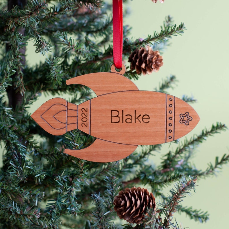 Rocket Wood Christmas Ornament Personalized, Baby's First, Kids 2024 image 4