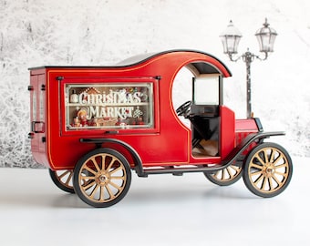 1:12 Scale Christmas Truck Model-T C-Cab Miniature Display DIY Room Box Diorama - Handmade Wood Heirloom Collectible