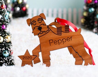 Schnauzer Dog Wood Christmas Ornament Personalized, Puppy's First, Kids 2024