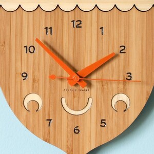 Acorn Bamboo Wood Nursery Wall Clock, Baby Kids image 4