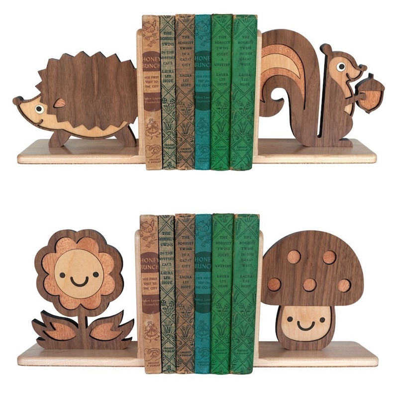 Wood Animal Nursery Bookends: Woodland Forest Friends, Wooden Heirloom Bookends for Baby or Kids, Mix / Match SET OF 2 image 3