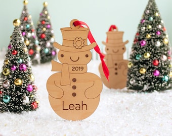 Snowman Wood Christmas Ornament Personalized, Baby's First, Kids 2024 Boy + Girl