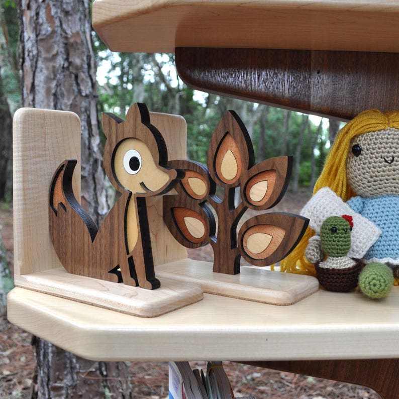 Wood Animal Nursery Bookends: Woodland Forest Friends, Wooden Heirloom Bookends for Baby or Kids, Mix / Match SET OF 2 image 5