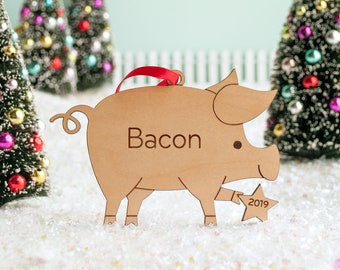 Pig Wood Christmas Ornament Personalized, Baby's First, Kids 2024