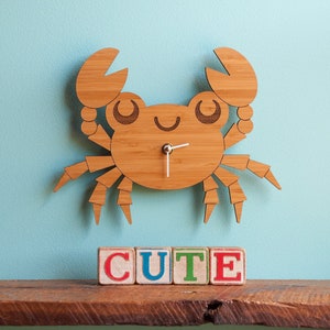 Crab Wood Nursery Wall Clock, Baby Kids Bamboo