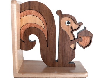 Wood Animal Bookend: Squirrel Woodland Nursery Wooden Heirloom Decor for Baby or Kids (1)