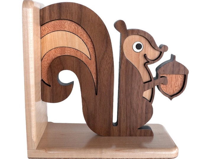 Wood Animal Bookend: Squirrel Woodland Nursery Wooden Heirloom Decor for Baby or Kids (1)