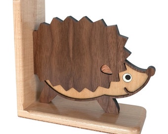 Wooden Hedgehog Baby Bookend: Woodland Animal Forest Nursery Decor, Wood Family Heirloom for Baby or Kids