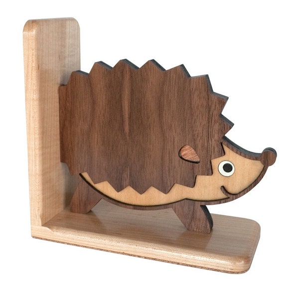 Wooden Hedgehog Baby Bookend: Woodland Animal Forest Nursery Decor, Wood Family Heirloom for Baby or Kids