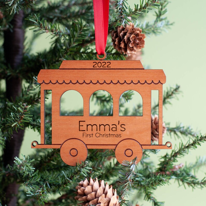 Train Car Wood Christmas Ornament Personalized, Baby's First, Kids 2024 Coach Car image 4