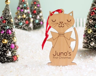 Cat Wood Christmas Ornament Personalized, Kitty's First, Kids 2024