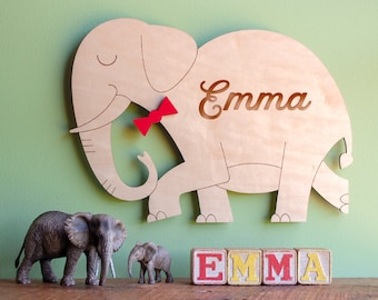 Wood Elephant Nursery Wall Hanging: Personalized Elephant Sign Decor