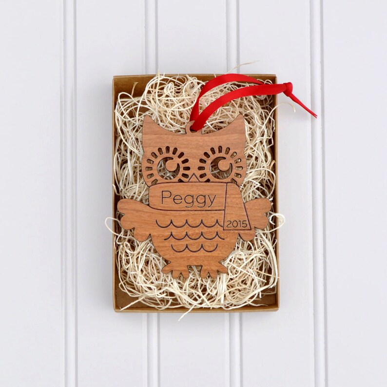 Baby/'s First Christmas 2019 Wood Owl Ornament: Personalized Name Boy or Girl Classic Cute Woodland Animal Ornament