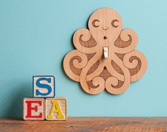 Wood Octopus Light Switch Plate Cover