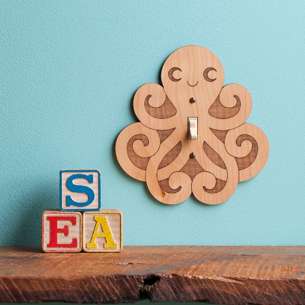 Wood Octopus Light Switch Plate Cover