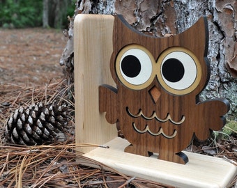 Wooden Owl Nursery Bookend: Woodland Animal Baby and Kids Wood Heirloom Room Decor