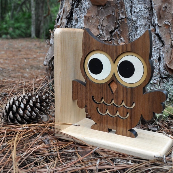 Wooden Owl Nursery Bookend: Woodland Animal Baby and Kids Wood Heirloom Room Decor