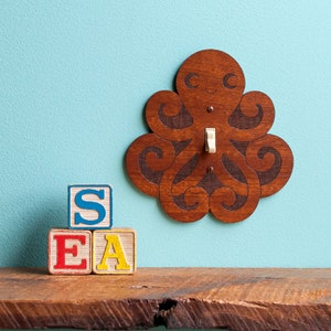 Wood Octopus Light Switch Plate Cover Dark Sapele (toggle)