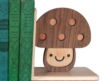 Nursery Bookend: Wood Mushroom Nature Forest Woodland Baby or Kids Decor, Wooden Heirloom Kawaii Toadstool (1)