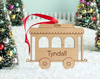 Train Car Wood Christmas Ornament Personalized, Baby's First, Kids 2024 - Coach Car