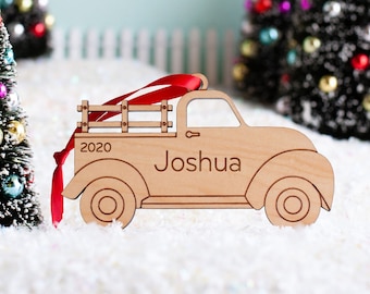 Pickup Truck Wood Christmas Ornament Personalized, Baby's First, Kids 2024