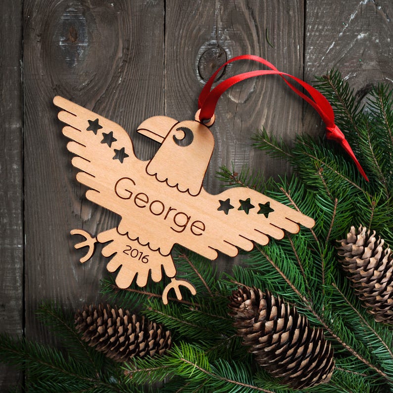 Eagle Wood Christmas Ornament Personalized, Baby's First, Kids 2024 image 5