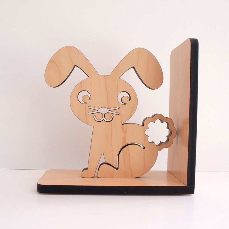 Bunny Wood Bookend Modern Baby Nursery Children Etsy