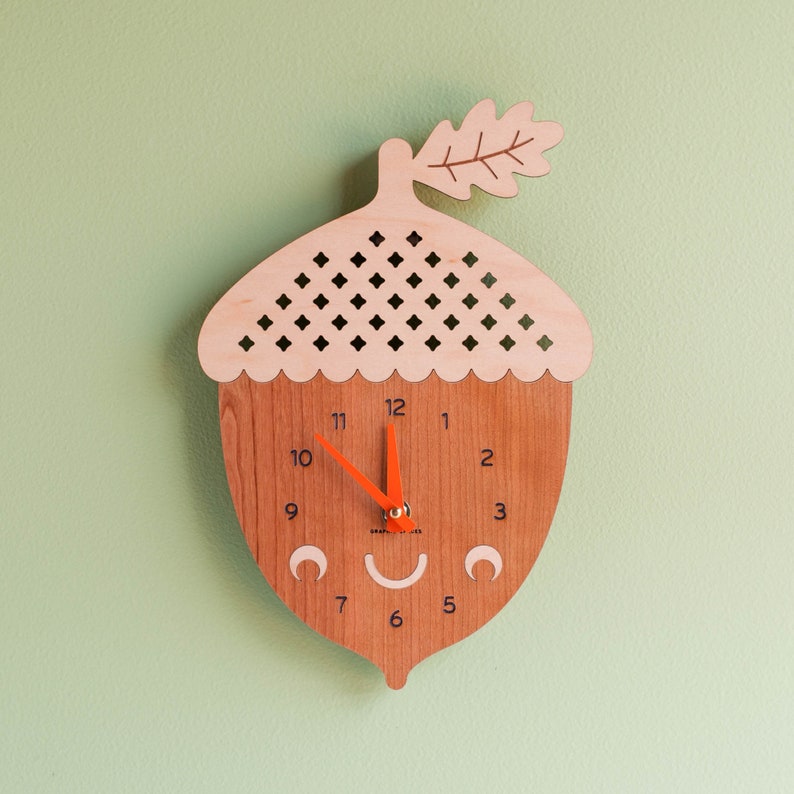 Acorn Wood Nursery Wall Clock, Baby, Kids - Etsy