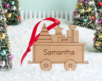 Train Car Wood Christmas Ornament Personalized, Baby's First, Kids 2024 - Package Car