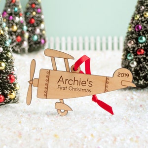 Airplane Wood Christmas Ornament Personalized, Baby's First, Kids 2026