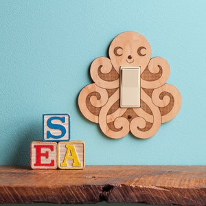 Wood Octopus Light Switch Plate Cover Maple (rocker)