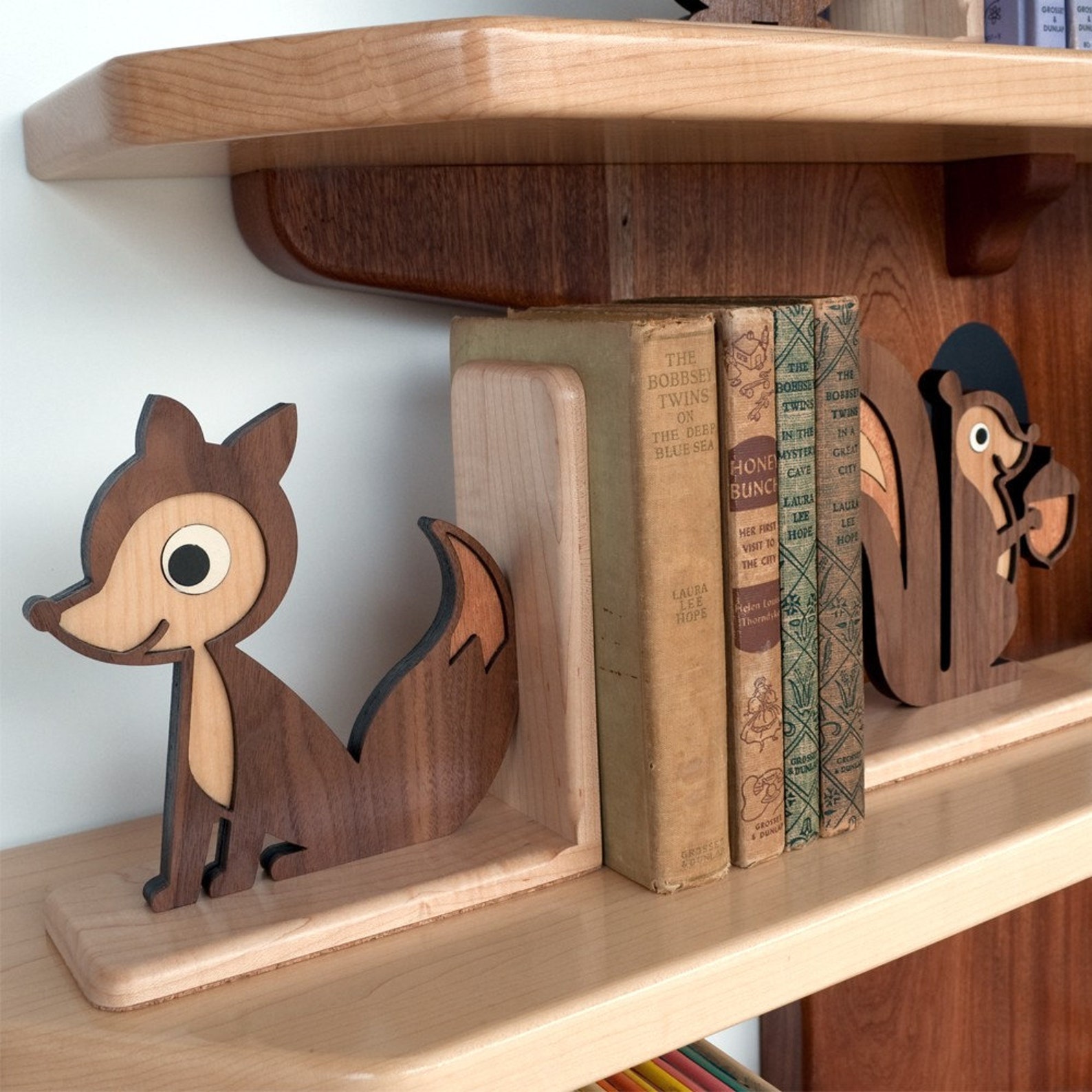 Wood Animal Fox Nursery Bookend Woodland Forest Theme Decor Etsy