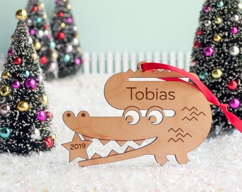 Alligator Wood Christmas Ornament Personalized, Baby's First, Kids 2024