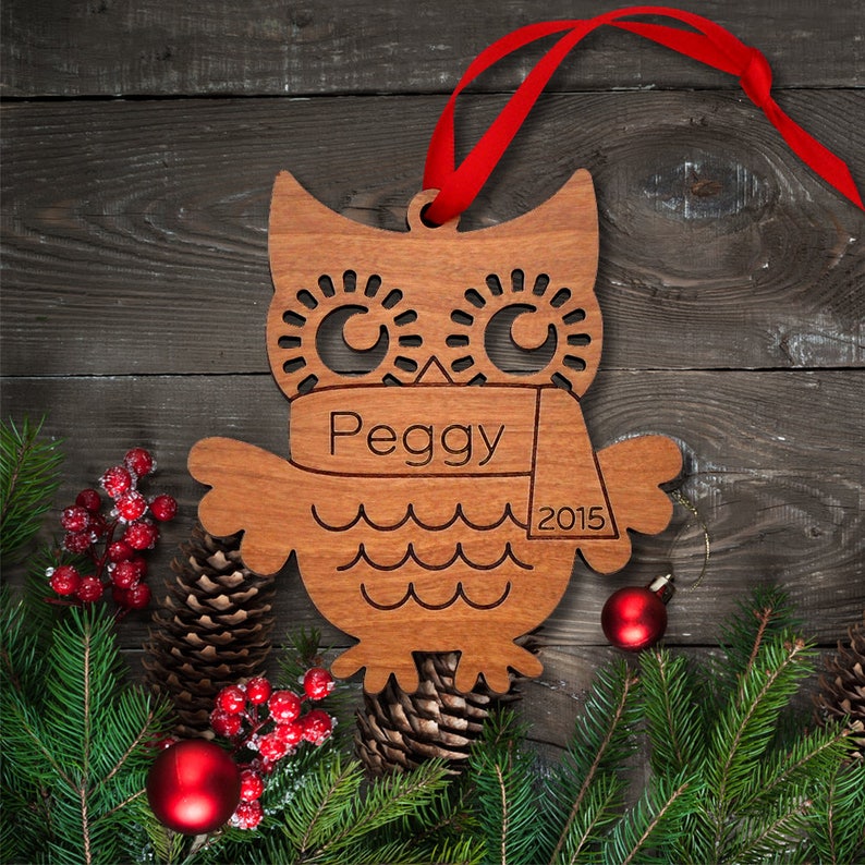 Baby/'s First Christmas 2019 Wood Owl Ornament: Personalized Name Boy or Girl Classic Cute Woodland Animal Ornament