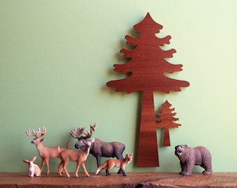 Woodland Tree Wall Hanging: Wood Forest Pine Tree Room Decor