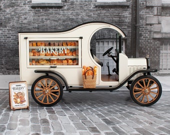 1:12 Scale Bakery Shop Truck Model-T C-Cab Miniature Display DIY Room Box Diorama - Handmade Wood Heirloom Collectible