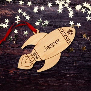 Rocket Wood Christmas Ornament Personalized, Baby's First, Kids 2024 image 5