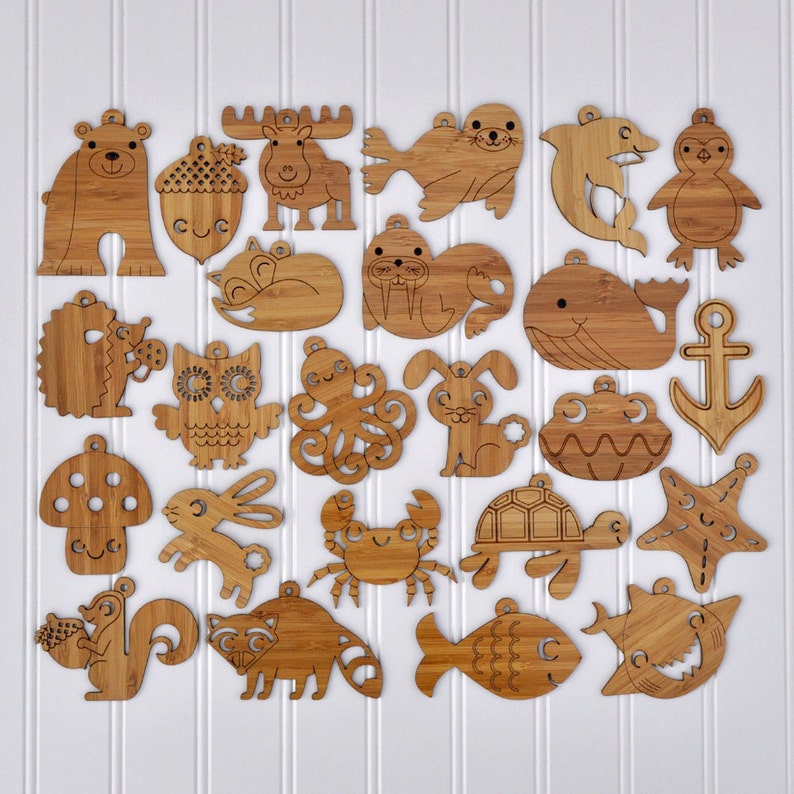 Wooden Animal Ornaments: Ocean Nautical Beach Coastal Sea Life Bamboo Christmas Ornaments Fish, Whale, Walrus, Seal, Crab, Clam Set of 2 image 7