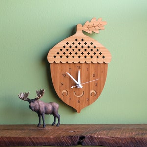 Acorn Bamboo Wood Nursery Wall Clock, Baby Kids image 2