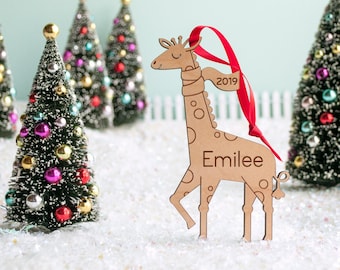 Giraffe Wood Christmas Ornament Personalized, Baby's First, Kids 2024