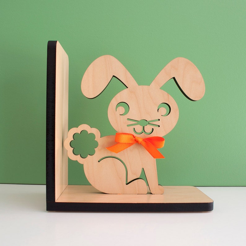 Bunny Wood Bookend Modern Baby Nursery Children Etsy