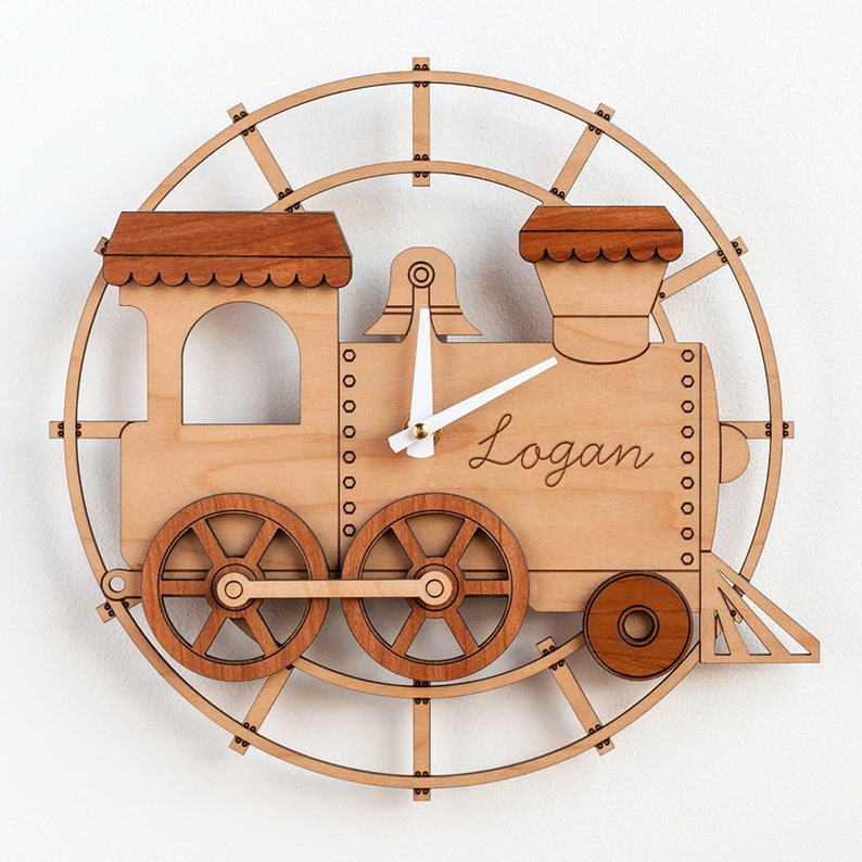 Train Wood Nursery Wall Clock Personalized, Baby Kids image 7