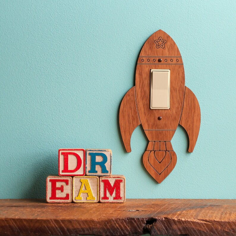 Wood Rocket Light Switch Plate Cover Cherry (rocker)